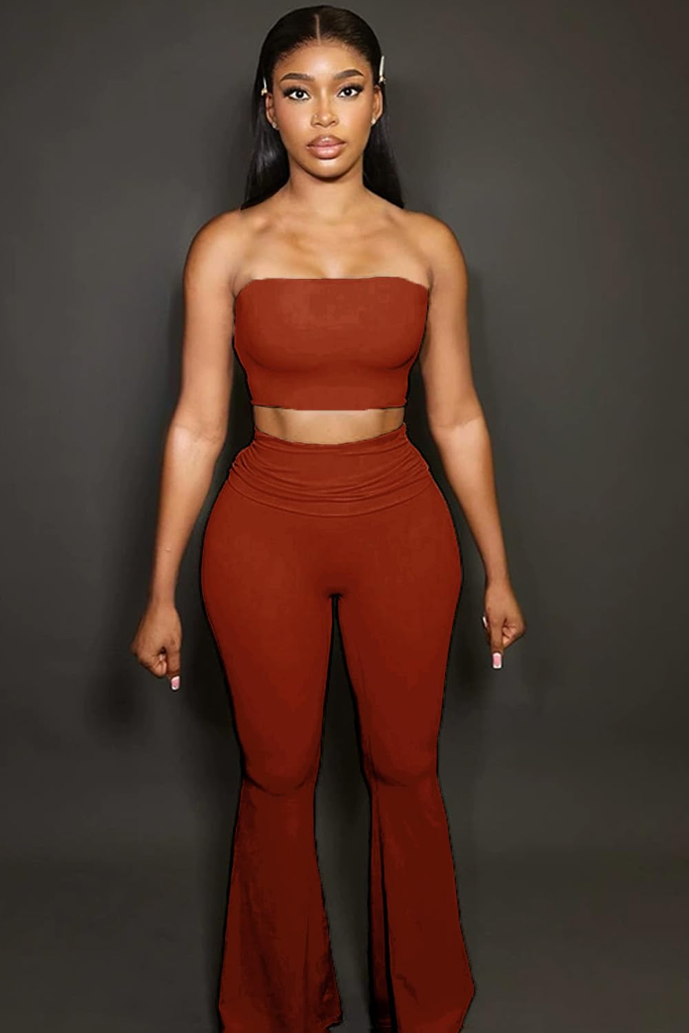 Sexy Donna 2 Pezzi Lounge Set Pigiama Abiti Casual Yoga Crop tubo Top Vita Alta Gamba Larga Foldover Pantaloni Flare