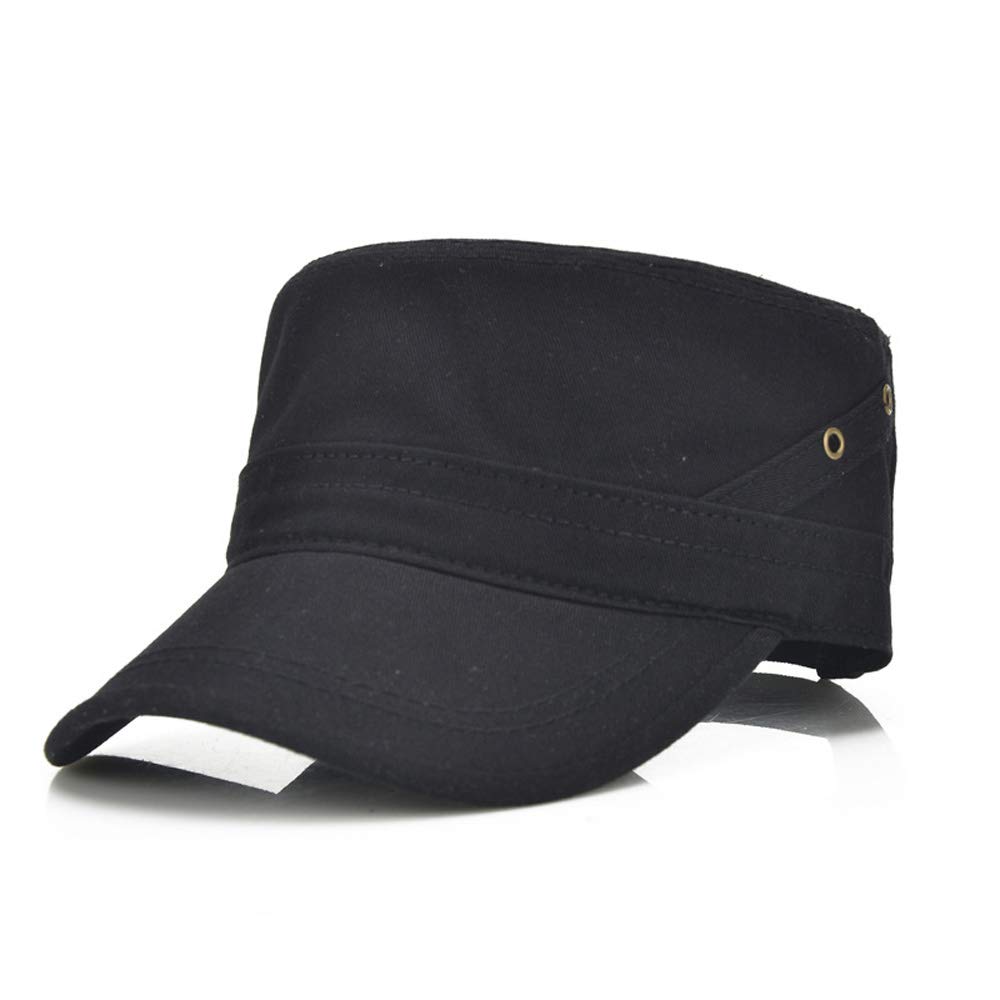 Chengzi Men's Black Unisex Army Hat Cadet Cap Twill Flat Top Cap Fashion Adjustable Baseball Hat (Black)
