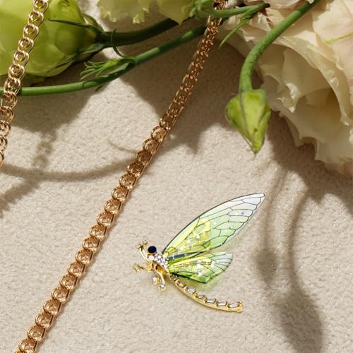 Image of Elegant Rhinestone Dragonfly Brooches Pin, Delicate Insects Brooch Lapel Pins for Women Men Wedding Party