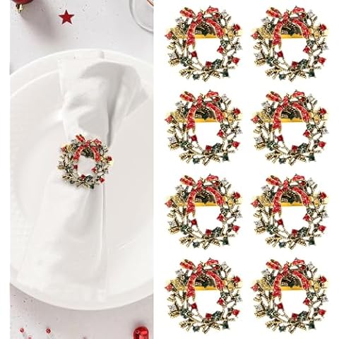 LATERN Gold Christmas Wreath Napkin Rings Cover