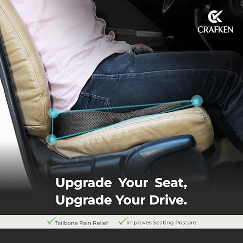 Image of Memory Foam Seat Cushion for Car - Tailbone & Sciatica Pain Relief Non-Slip Ergonomic Pads with Ventilated Design,Enhanced Driving Support & Coccyx Lumbar Support for Office & Travel Comfort