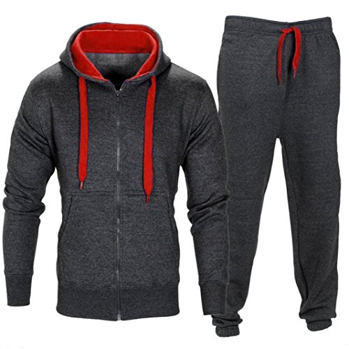 Mens Coat Sweatpants Set! Charberry Men Stretchy Trousers Hooded Coat Jacket Pants Jogging Sports Tracksuit Set (US-L/CN-XL, Deep Gray)