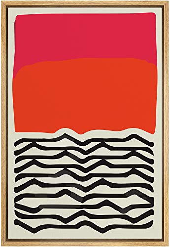 IDEA4WALL Framed Canvas Print Wall Art Black Lines with Red Color Field Geometric Patterns Illustrations Modern Art Chic Relax/Calm Ultra for Living Room, Bedroom, Office - 24