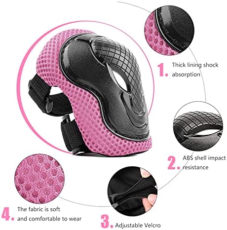 ValueTalks Skateboard Pads Set Knee Pads Elbow Pads Wrist Pads 6pcs Adjustable Skate Pads Protective Gear Kit for Cycling Skating
