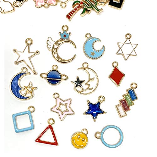 JIALEEY 60PCS Assorted Gold Plated Enamel Animal Moon Star Fruit Charm Pendant DIY for Necklace Bracelet Jewelry Making and Crafting - Thumbnail 2