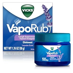 Vicks VapoRub, Lavender Scent, Cough Suppressant, Topical Chest Rub & Analgesic Ointment, Medicated Vicks Vapors, Relief from Cough Due to Cold, Aches & Pains, 1.76oz