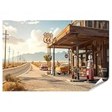 islandburner Premium Poster Vintage Tankstelle an der Route 