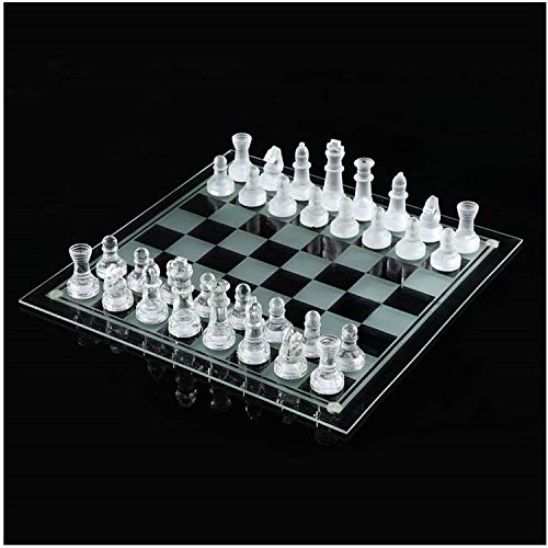 25cm Frosted/Polished Chess Board With 32 Clear Glass Pieces