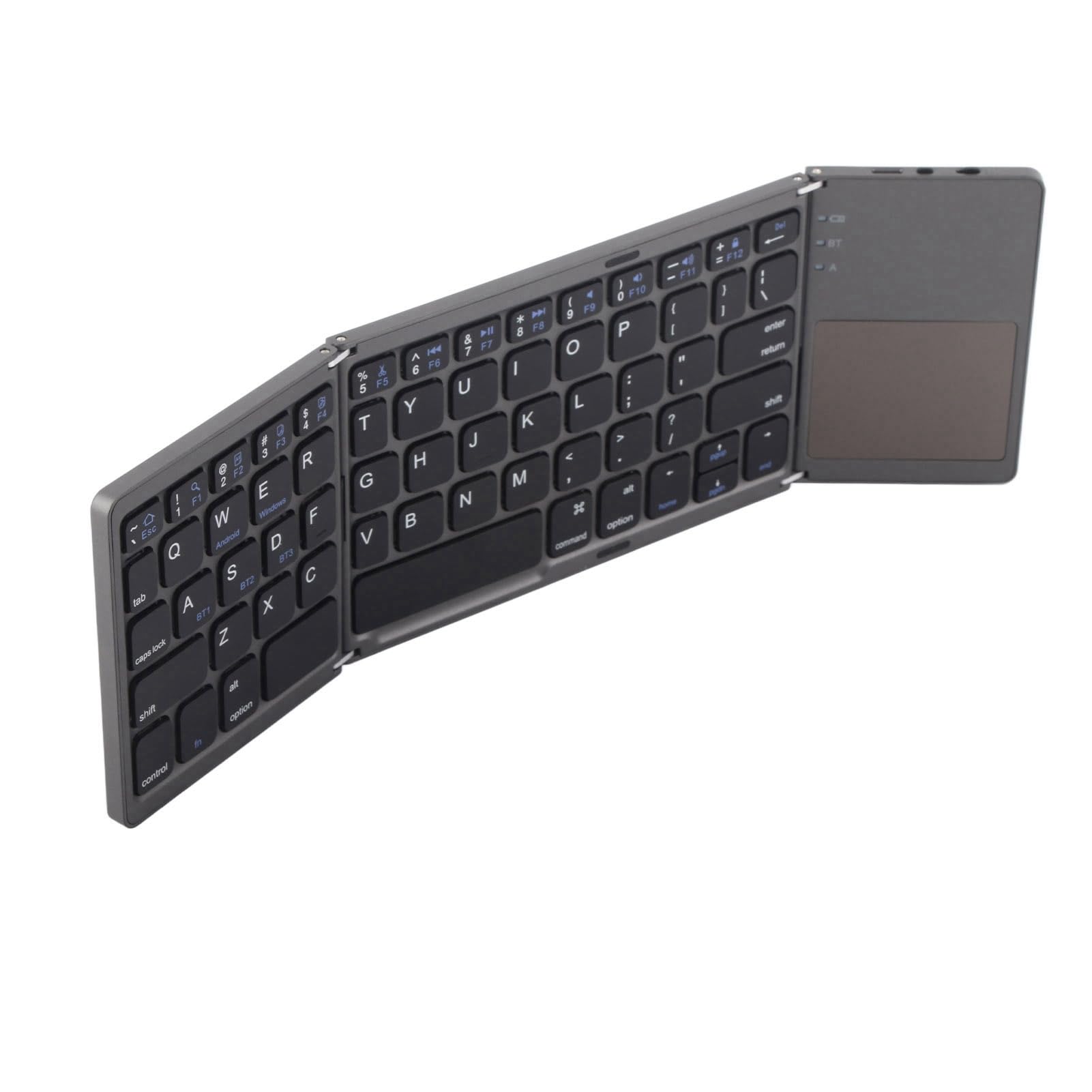 Klawiatura Bluetooth, Przenośna, Składana, Dwumodowa, Bluetooth 3.0, Z Akumulatorem I Touchpadem (Czarna)