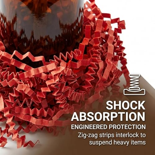 Image of BOX USA Red Crinkle Paper Filler (40lb) - Shredded Paper for Basket Stuffing, Shipping, Packaging, Confetti, Crafts & Holidays - Crinkle Cut