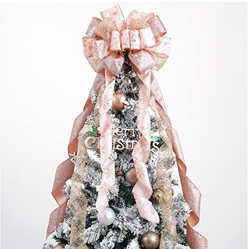 MEEDEE Rose Gold Christmas Tree Topper Rose Gold Glitter Christmas Bows 12
