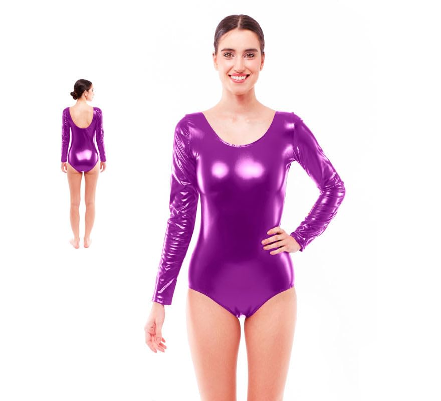 Partilandia Body o Maillot morado metal manga larga para mujer Talla S