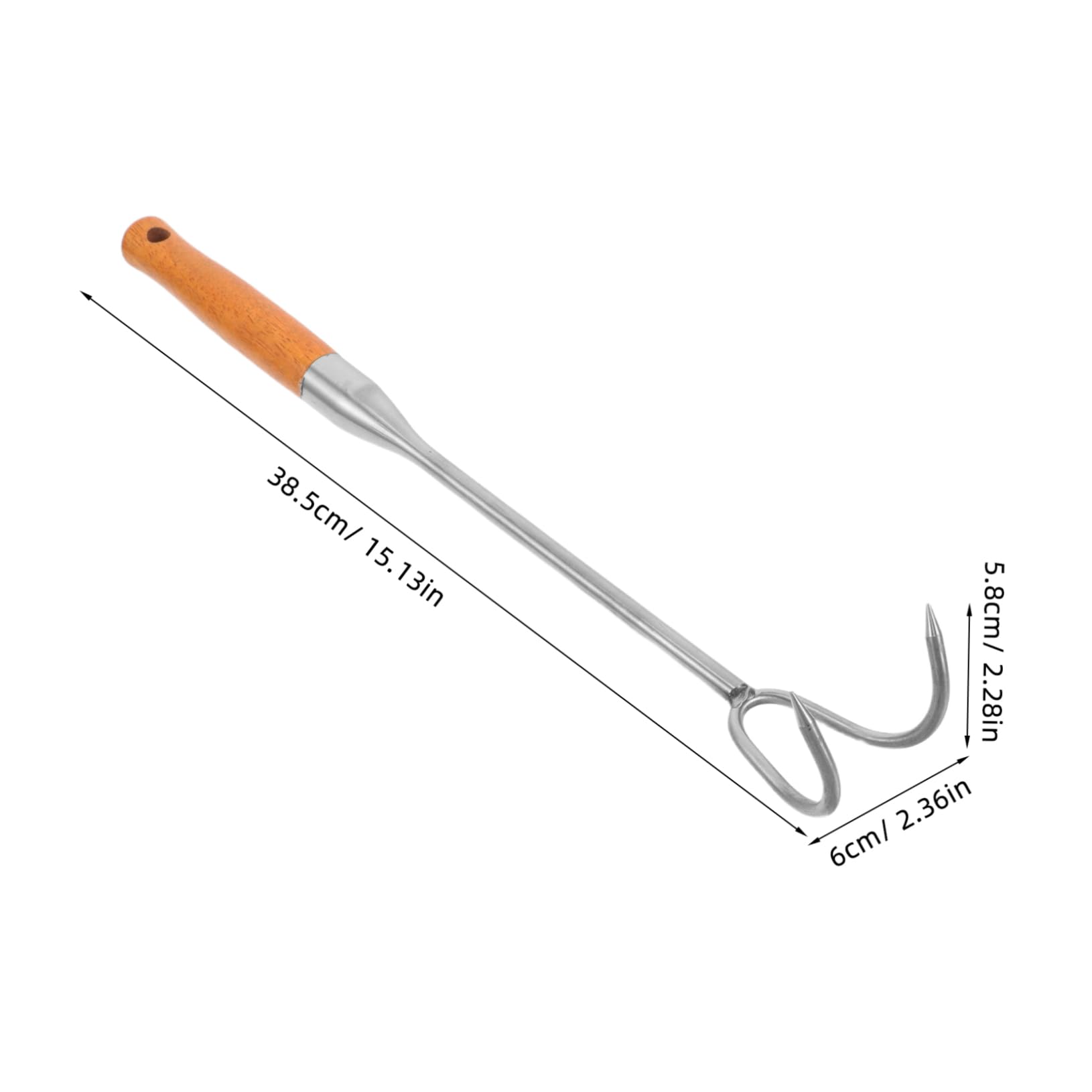 WOONEKY Stainless Steel Cooking Hook with Wooden Handle Heavy Duty Bbq Meat Flipper Roasting Tool for Grilling Outdoor Barbecues Camping and More