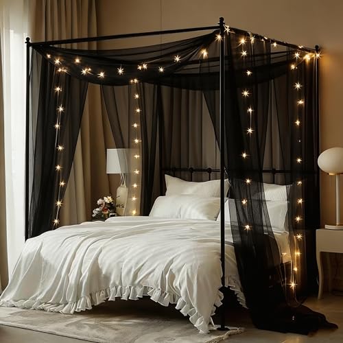 MVOVM Bed Canopy for Girls with Lights 30 * 228in King Canopy Bed Curtains for Queen...