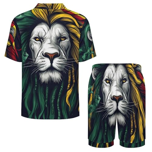 Reggae Lion Smokes Weed Rasta Mens Pajamas Set Short Sleeve Sleepwear Summer Pjs Sets 2 Piece Loungewear Nightwear4