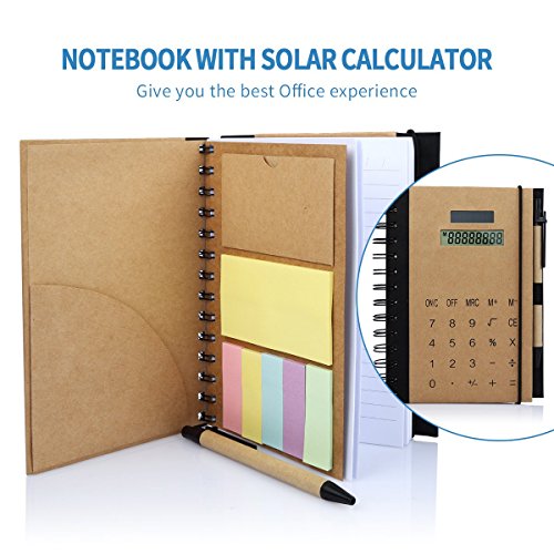 Betterhill business oficina cuadernos de espiral, Agenda A5 con calculadora solar, notas adhesivas, organizador tarjeta solt y bolígrafo (20.6 x 15 x1.5cm)