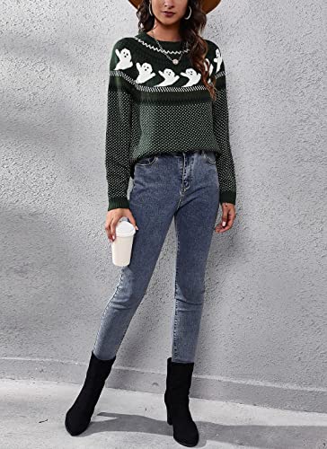 Image of chouyatou Women's Vintage Fair Isle Ghost Pattern Crewneck Knitted Pullover Sweater