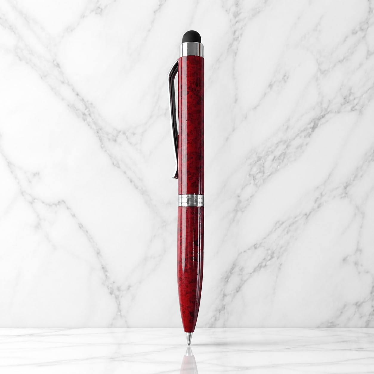 Ballpen Bazaar Stylus Metallic Glossy Designer Red Mini Ball Pen with Silver Clip | Twist Mechanism Pocket Pen | Blue Ink Smooth Writing Touchscreen Stylus Pen-image-28