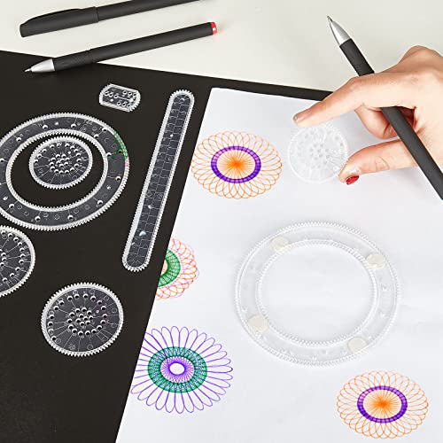 Spiral Art Clear Gear Geometric Ruler 28 Pcs Spiral Circle Template For Drawing Plastic Template Ruler Drawing Toys Spiral Curve Stencils With Pens Paper For Drawing Diy Art Crafts Sketch Creation #TOP3