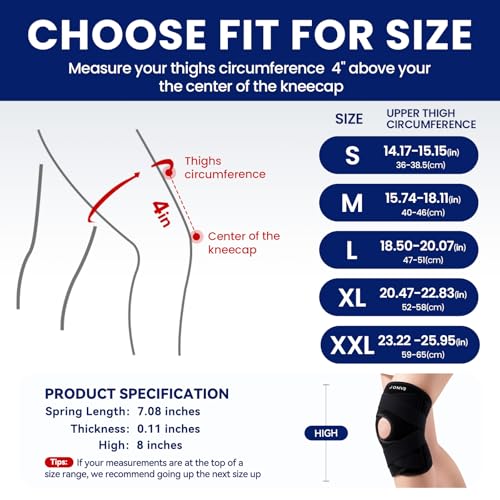 Image of JOMVD Knee Brace for Knee Pain, Meniscus Tear, Adjustable Knee Support with Side Spring Stabilizers for Meniscus Tear, ACL, Arthritis, Knee Pain Relief, Women and Men, Large