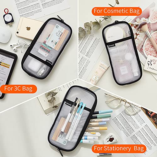 Easthill Grid Mesh Pen Pencil Case With Zipper Clear Makeup Color Pouch Cosmetics Bag Multi-Purpose Travel School Teen Girls And Boys Transparent Stationary Bag Office Organizer Box For Adluts(White #TOP5