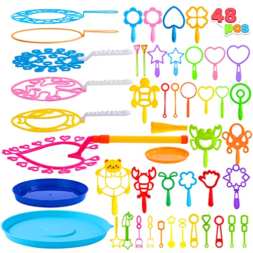 Sloosh 48 Pcs Big Bubble Wands Set, 18" Giant Bubble Maker With Tray Bulk, Large Bubble Wands For Kids Adults Gifts, Summer Outside Bubble Toys, Birthday Party Favors #TOP7