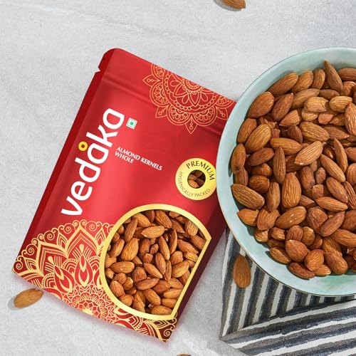 Image of Amazon Brand - Vedaka Whole Almonds | 1 Kg | Dried California Almonds, Grade Non-Pareil | Purely Natural Badam | Crunchy & Nutty | No Added Flavors or Preservatives