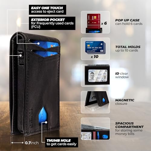 Real Leather Wallet for Men with Credit Card Holder – RFID Blocking Smart Wallet for Men with Pop Up Push Button Card Ejector – Stylish Men's Accessory for Travel, Business, and Everyday Use (BLACK)3