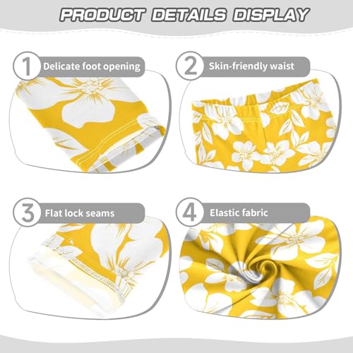 ALAZA Girls' Leggings Children's Yoga Pants Skinny Printed Dance Yellow White Flower Comfortable 4T2