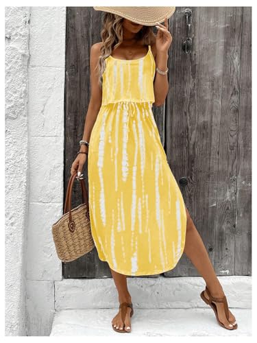 Image of RoseSeek Women's Spaghetti Strap Tie Dye Cami Sun Dress Beach Midi Summer Dresses Resort Wear Vacation Outfits