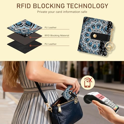 Image of Jogjam Mandala Rfid Ladies Wallet, Small Slim Thin Compact Credit Card Women Wallet, PU Leather Bifold Cash Zipper Coin Pocket ID Window for Female