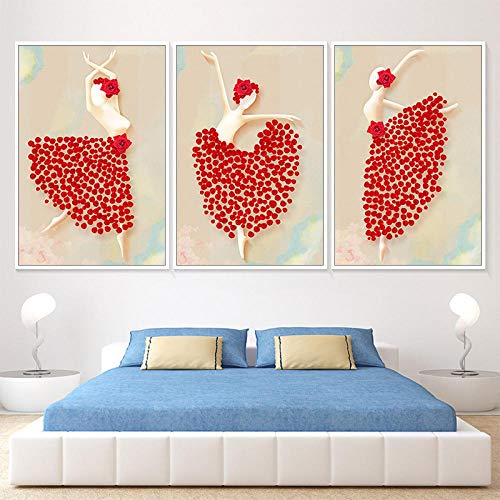 Lienzo abstracto pintura rosa roja bailarina de ballet niña cuadro de pared...