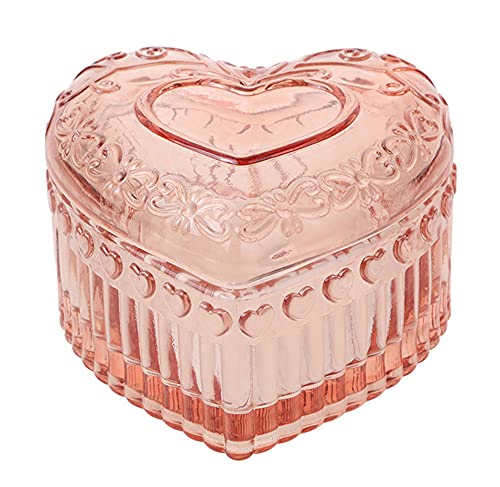 RockTrend Aufbewahrungsbox aus Glas, herzförmig, geprägt, mit Deckel, Rosa Cover