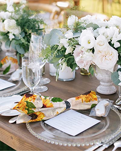 Kewadony Sunflower Floral Cloth Napkins Set Of 6, Yellow Flowers Cocktail Napkins 20 X 20 Inch, Farmhouse Rustic Retro Newspaper Washable Reusable Dinner Table Napkins For Wedding Holiday Party #TOP1