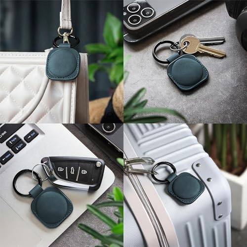 Image of Leather Case Keychain - Protective Holder Compatible with Apple AirTag 1 & 2 for Keys, Pet Collars, Bags & Luggage - Scratch-Resistant, Soft Touch, Secure Ring | Blue