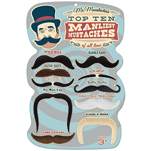 Mr. Moustachio s Top 10 Manliest Mustaches of All Time Assortment,Black,One-Size