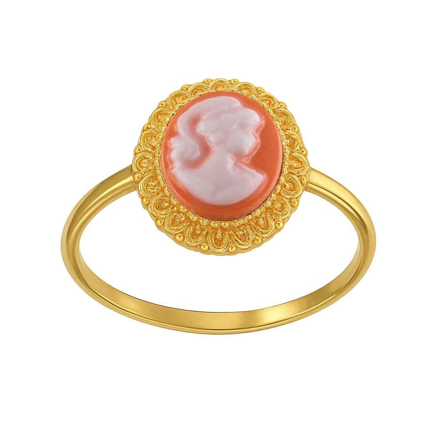 Bague Camée Femme Plaqué Or 18 Carats – Médaillon Camée Orange en Résine – Bague Vintage Élégante Style Rétro – Bijou Chic & Intemporel
