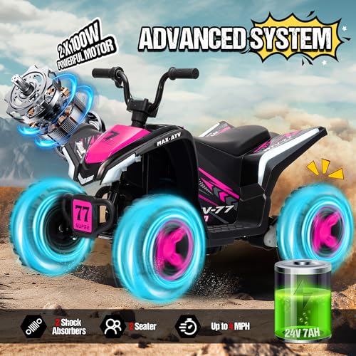 Image of Kids Electric ATV 4 Wheeler, 24V Ride On Toy for Big Kids, Pink
