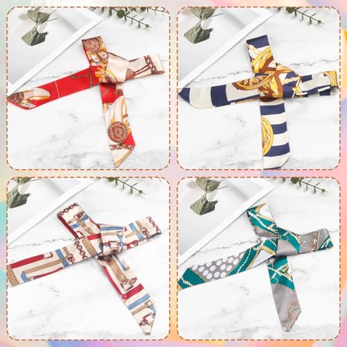 12PCS Colorful Band Narrow/Neckerchief Scarf, Satin Fashion Narrow/Head Wrap Fashion Scarf for Decoration, Braided Hair Tie Scarves for Women, Women Handbag Scarfs4