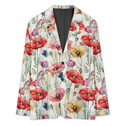 Poppy Flowers Men's Classic Fit Suit Two Button Novelty Printed Casual Stylish Blazer3