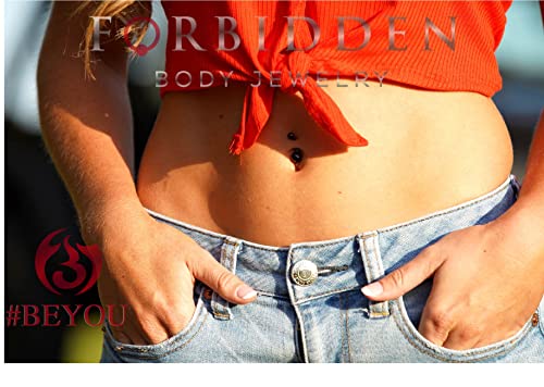 Forbidden Body Jewelry Belly Button Rings Surgical Steel High Shine Double Ball Belly Ring Titanium Ip Plated 14G (Black) #TOP2