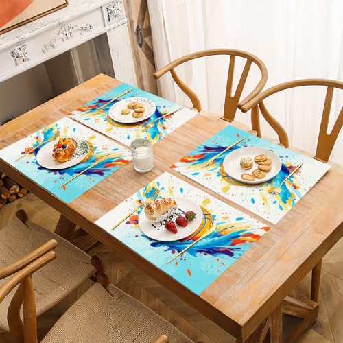 Set de table dessin animé rectangulaire bleu en lin coton lavable