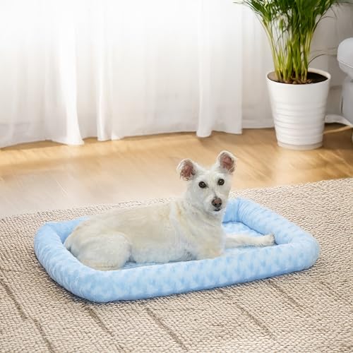 Image of MidWest Homes for Pets QuietTime Fashion Dog Bed - Blue Faux Fur Bolster, Ultra-Soft and Machine Washable, Fits 30-Inch Crates and Carriers, for Medium Breed Dogs