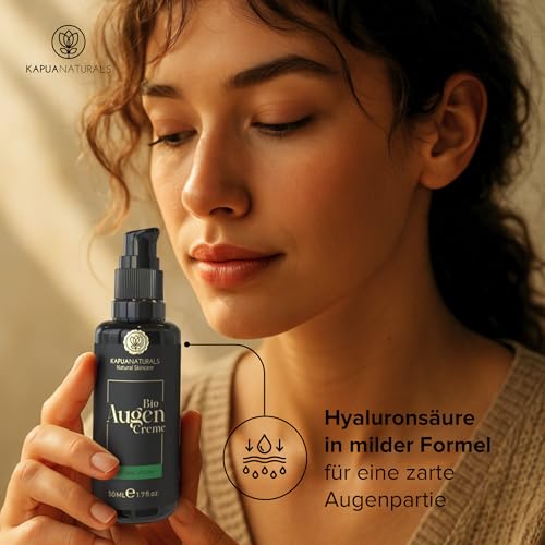 BIO Augencreme hochdosiert • 50 ml +Hyaluronsäure +Allantoin +Arganöl • 100% Vegan & BIO • Augencreme gegen Falten & Augenringe • Premium Anti-Aging Augenpflege Made in Germany • Augenringe entfernen