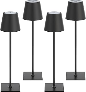 Kakanuo Cordless Rechargeable Table Lamp Black 5000mAh Battery Operated Lamps, 3 Colors Stepless Dimming Touch Lamp for Dining, Living Room, Outdoor Patio, Kitchen Counter, 4 Pack
