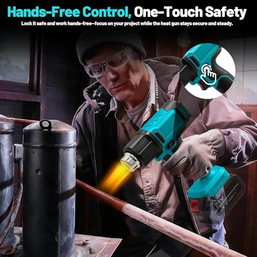 Heißluftgebläse Kabellose Heißluftpistole für Makita 18V Akku, 60℃ - 540℃ Temperatur und Luftstrom Einstellbar, LCD-Digitalanzeige Akku Heißluftfön mit 3 Düsen für Farbentfernen, Löten, Schrumpfen