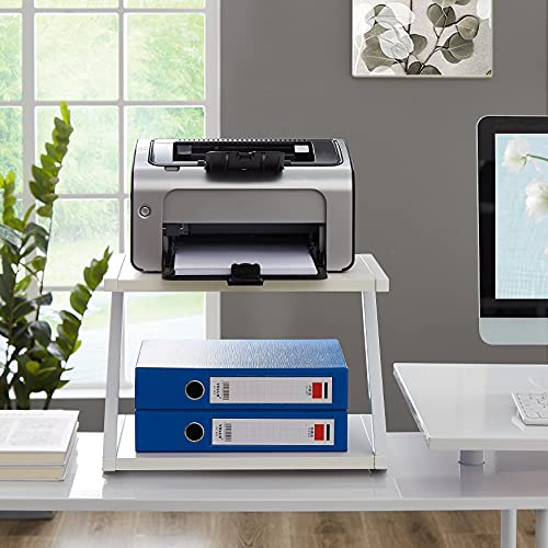 Desktop Printer Stand,Olighan 2Double Tiers Desk Organizer,Stylish Storage Book Shelf,Desktop Shelf With Anti-Skid Pads Adjustable Feet For Home And Office, Retro Desktop Stand Sturdy Z Shaped (White) #TOP3
