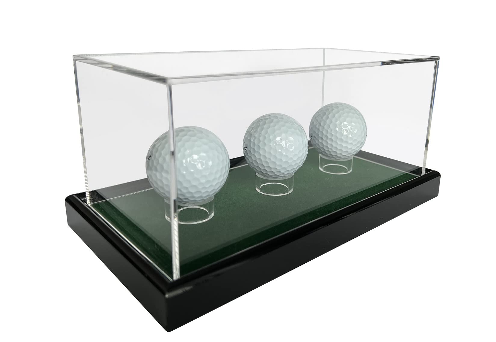Grande Universal acrilico vetrina 22 x 12 x 10,5 cm / Showcase / bacheca con fondo verde scuro p.es. per palla da tennis, baseball, 3 palla da Golf , Personaggi, modello automobile, orologi