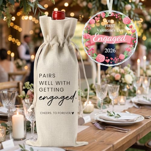 Image of Valentine's Day Engaged Gift Engagement Gifts for Couples Her Engagement Party Decorations Gifts for Women Couple Wine Bag Our First Valentine's Day Engaged Ornament 2026