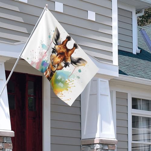 Drapeau de maison girafe aquarelle double face 1,2 x 1,8 m déco jardin